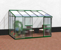 Hliníkový skleník ke zdi v zeleném provedení