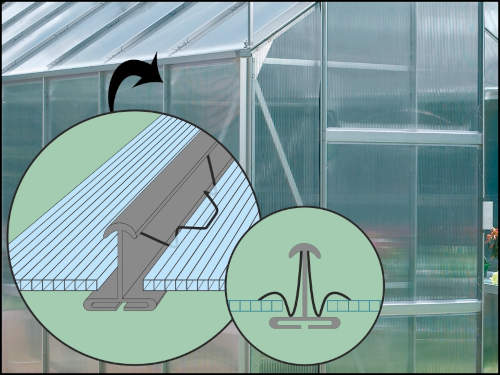 Způsob uchycení polykarbonátového zasklení skleníku